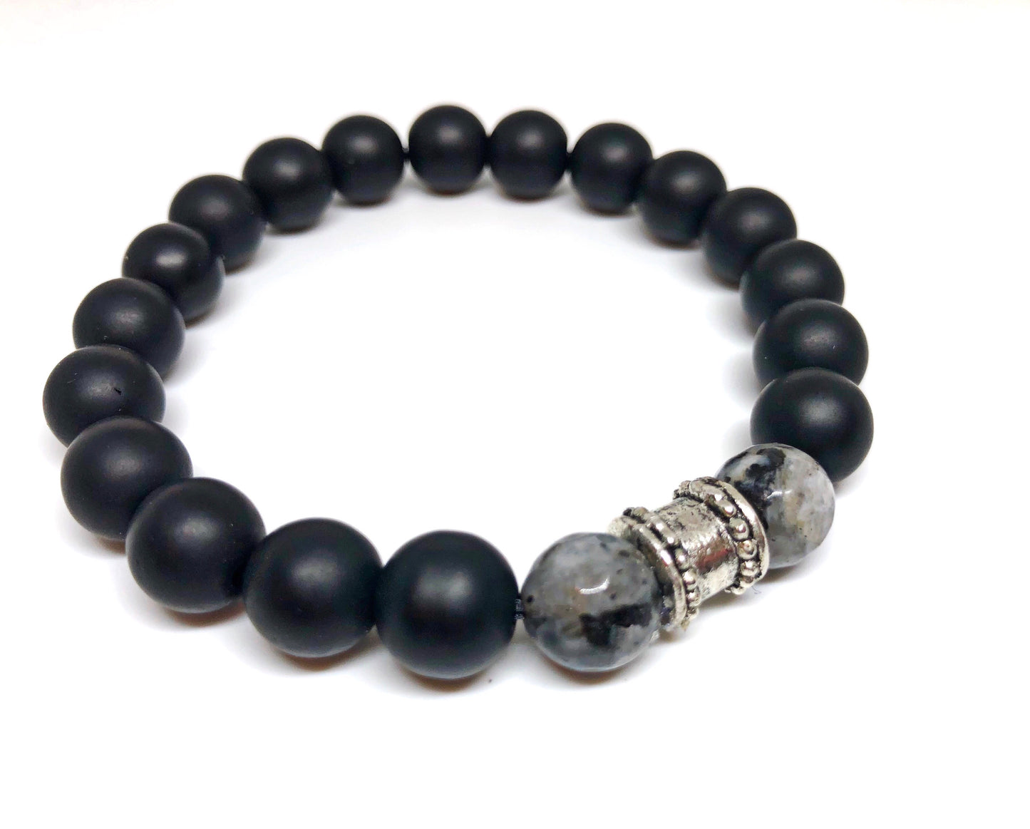 Black Matte Onyx with Faceted Gray Stones