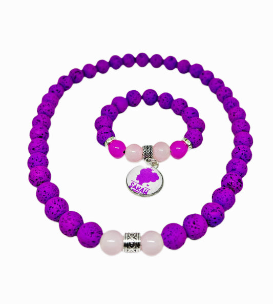 Lava Bead Girls Necklace and Bracelet Set